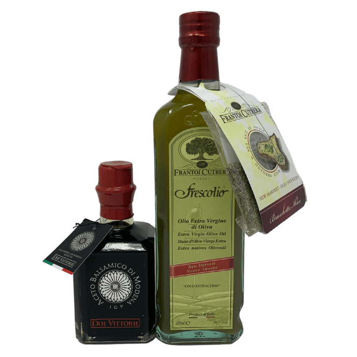 Paket "Sie&Er" 1 Fl. Aceto Balsamico di Modena IGP 250ml Due Vittorie, Modena + 1 Fl.Frescolio 2024 0,5 l Olivenöl extra vergine Frantoi Cutrera, Sizilien