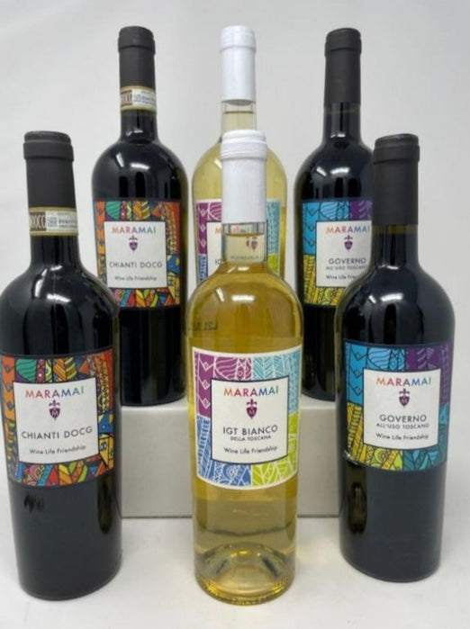 "Maramai"-Paket mit 2 Flaschen a`0,75 l Governo all`uso Toscano IGT 2019 +2 Flaschen a`0,75l Chianti DOCG 2018 +2 Flaschen a`0,75l Maramai Bianco IGT 2020