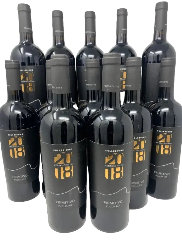 10 Fl. 0,75l Primitivo Puglia "Collezione Ventidiciotto"2024 IGP Masseria Pezza aus Apulien+ 2 Fl. 0,75l gratis