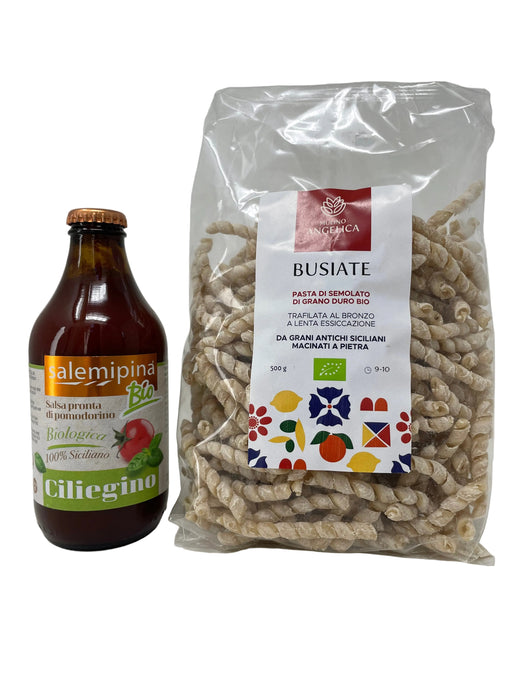 Bio Tomatensoße Salemipina 330g + Bio Busiate 500g Mulino Angelica aus Sizilien