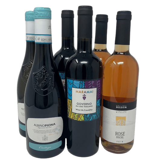 Forårstilbud: 2 fl. Custoza 2023 D.o.c. Albino Piona, 2 fl. Pischl Rose` 2024 I.g.t. Kellerei Bozen, 2 fl. Governo all `Uso Toscana 2021 I.g.t. Maramai